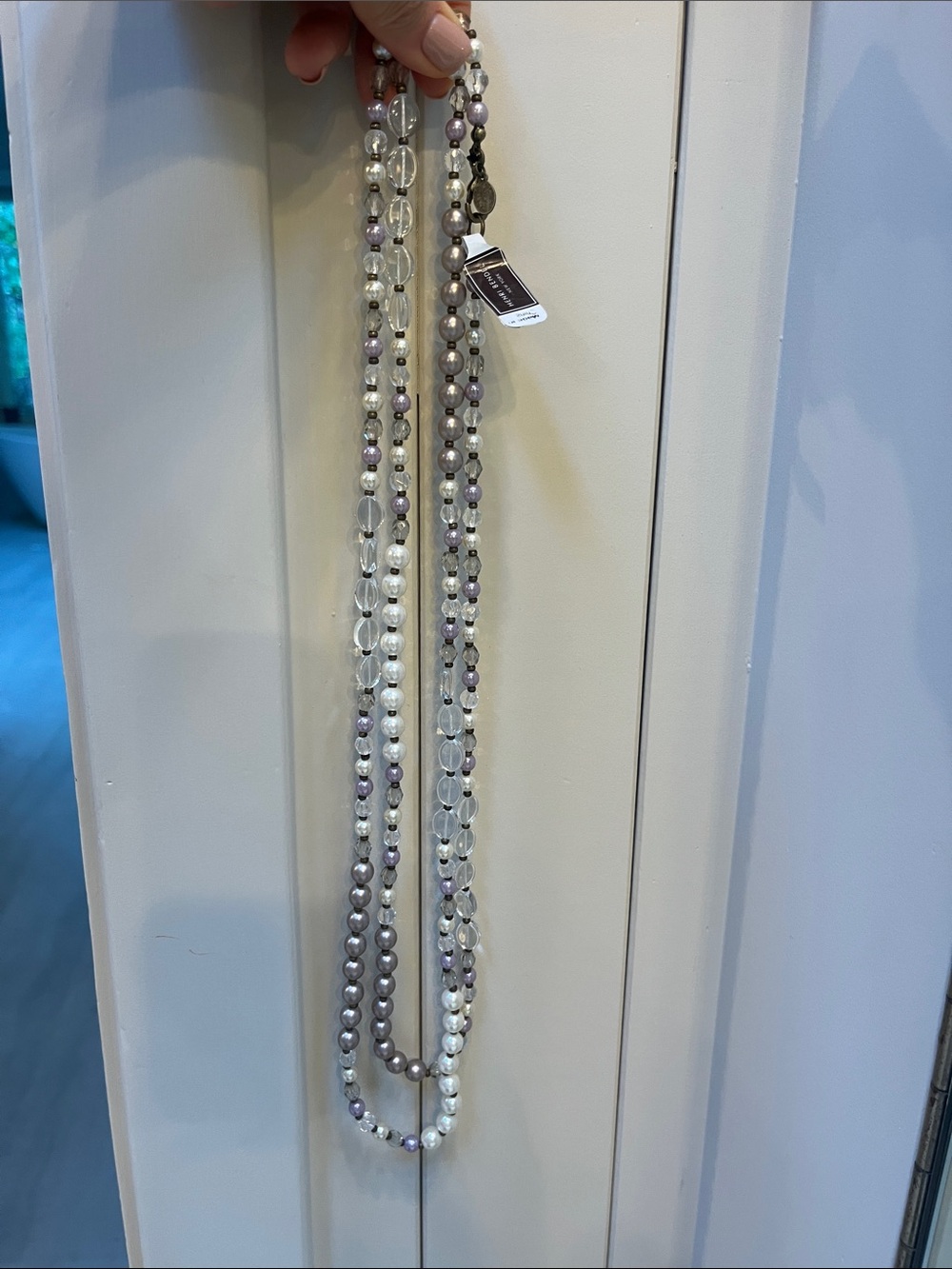 henri bendel socialite Pearl, Clear Glass & Lavender Bead Necklace - Picture 3 of 6